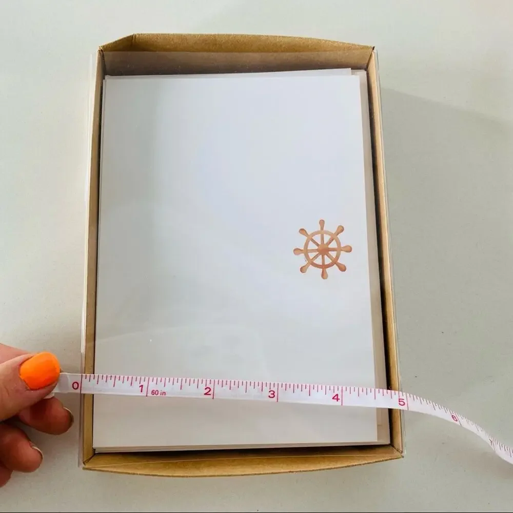 NEW ANTHROPOLOGIE White Tan Illustrated Sail Wheel Nautical Card Notecards s/10